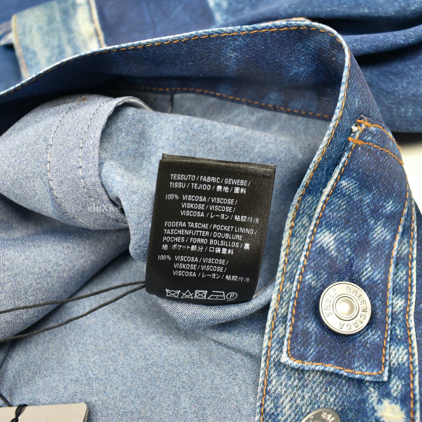 Balenciaga - Denim Effect Print Viscose Trucker Jacket