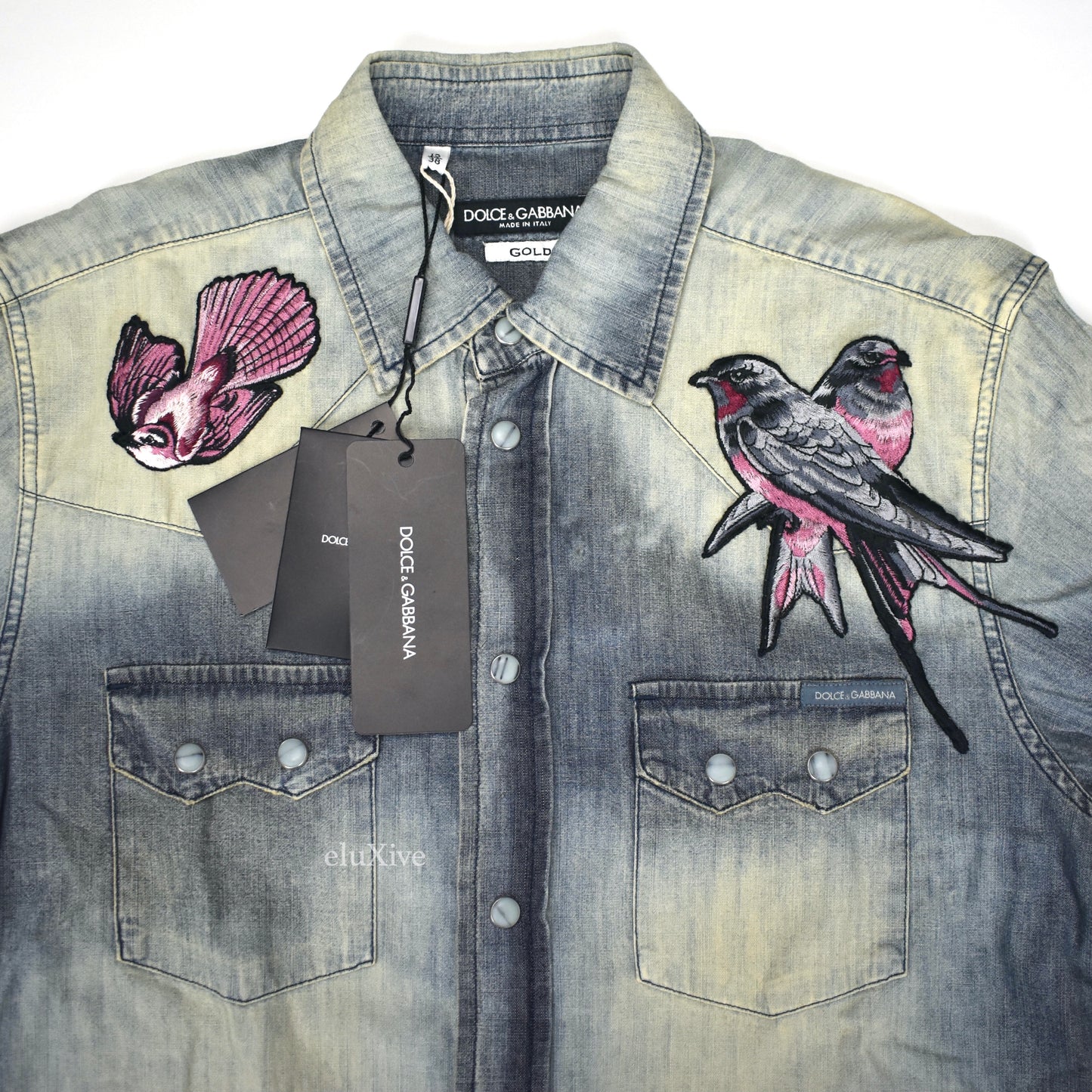 Dolce & Gabbana - Bird Embroidered Bleached Denim Shirt