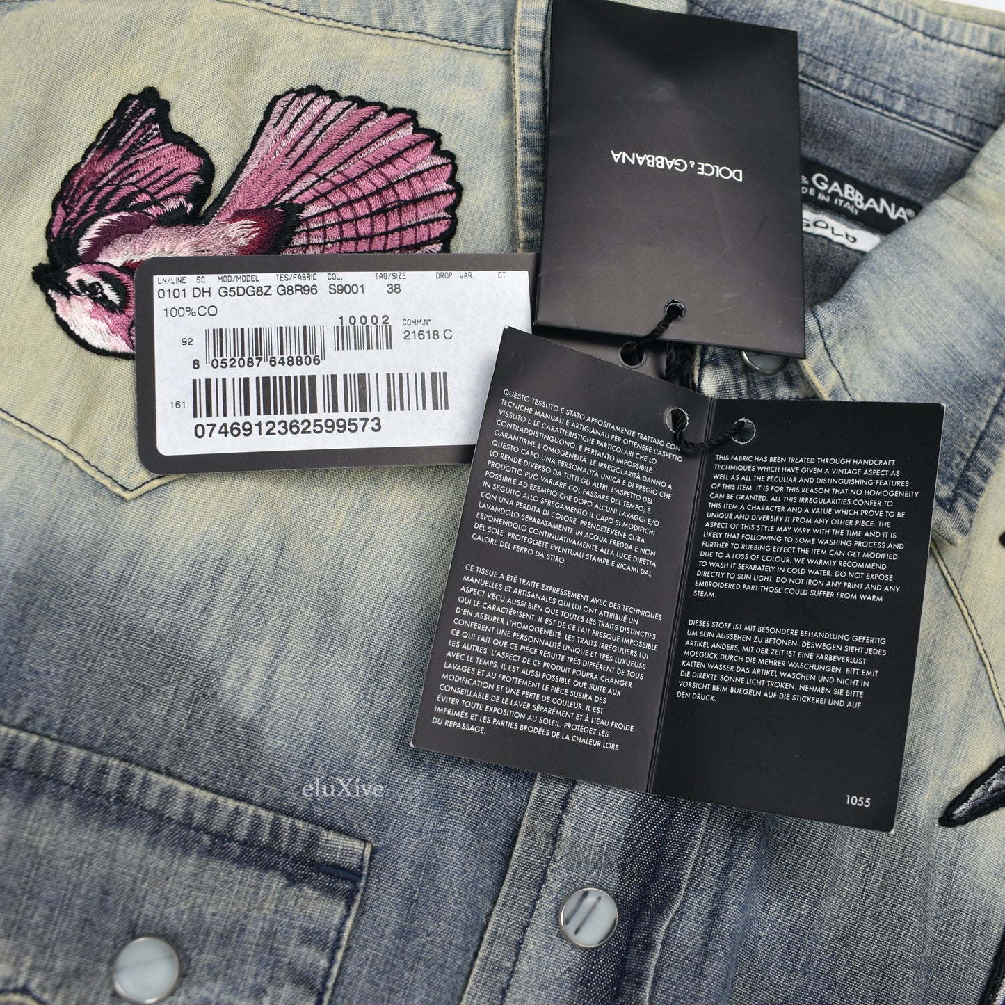 Dolce & Gabbana - Bird Embroidered Bleached Denim Shirt