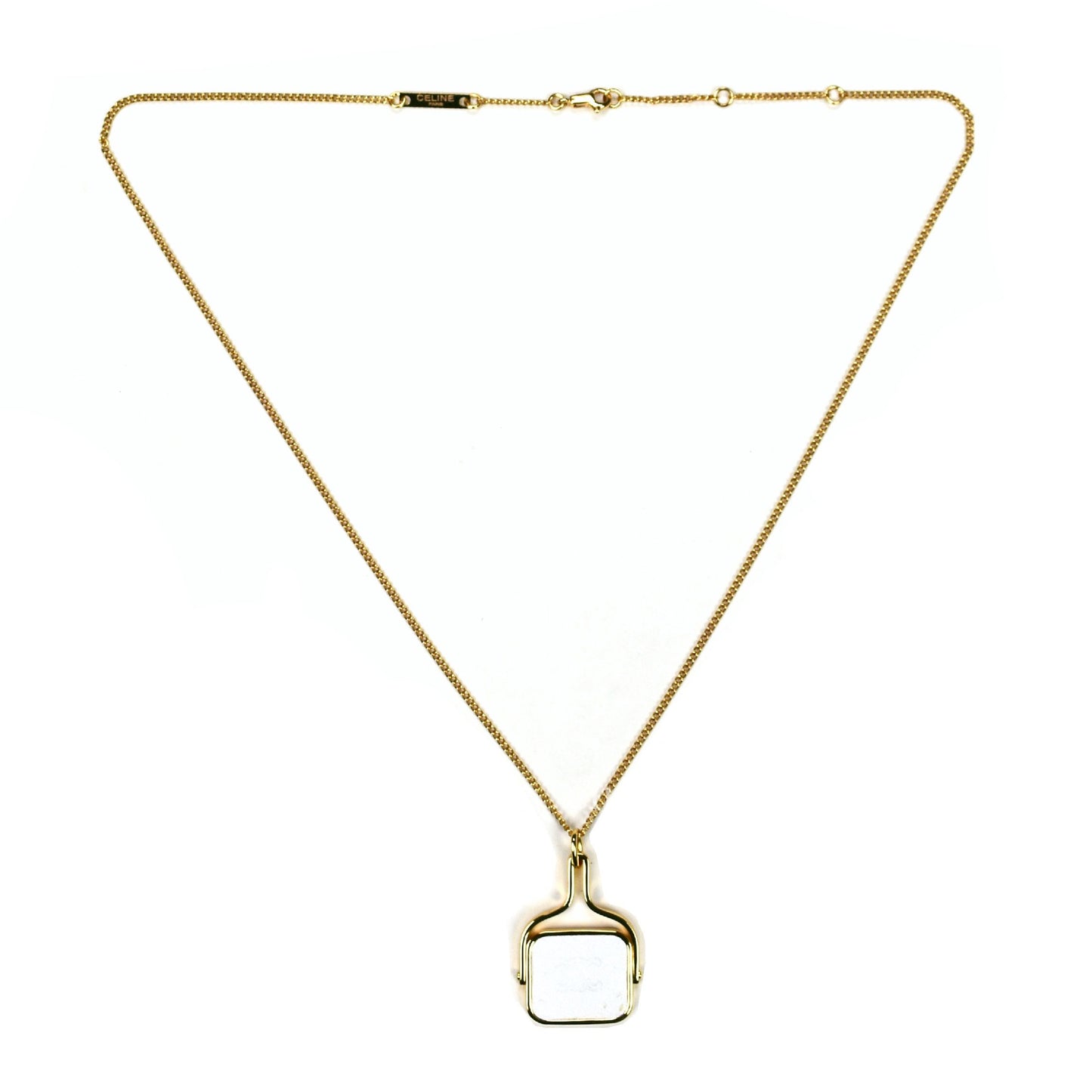 Celine - Gold Chain Necklace & Leather Logo Pendant