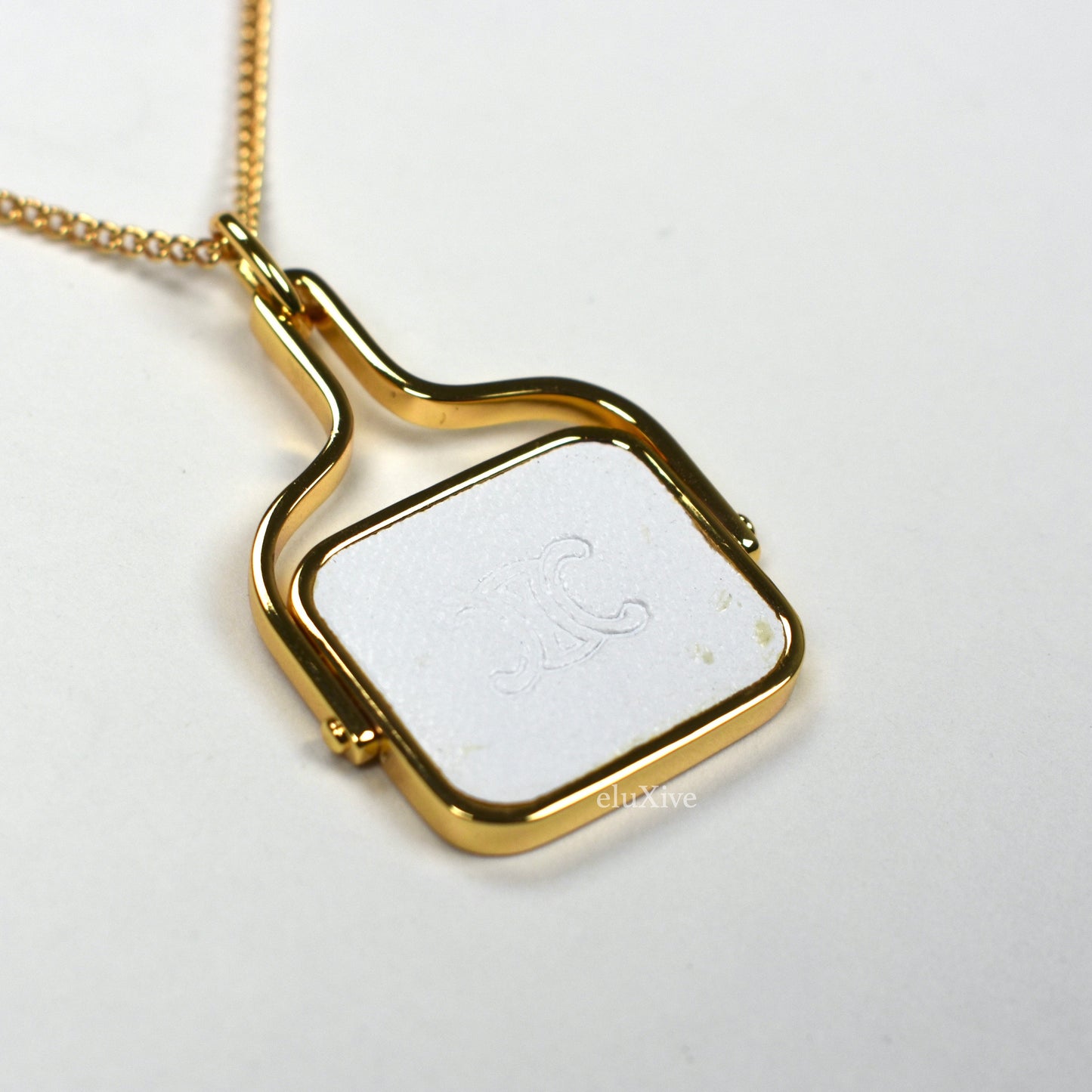 Celine - Gold Chain Necklace & Leather Logo Pendant