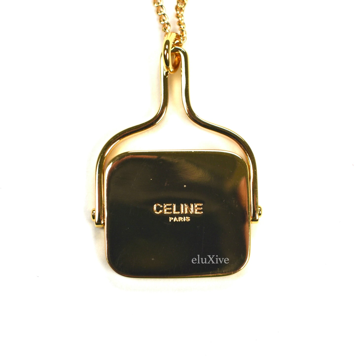 Celine - Gold Chain Necklace & Leather Logo Pendant