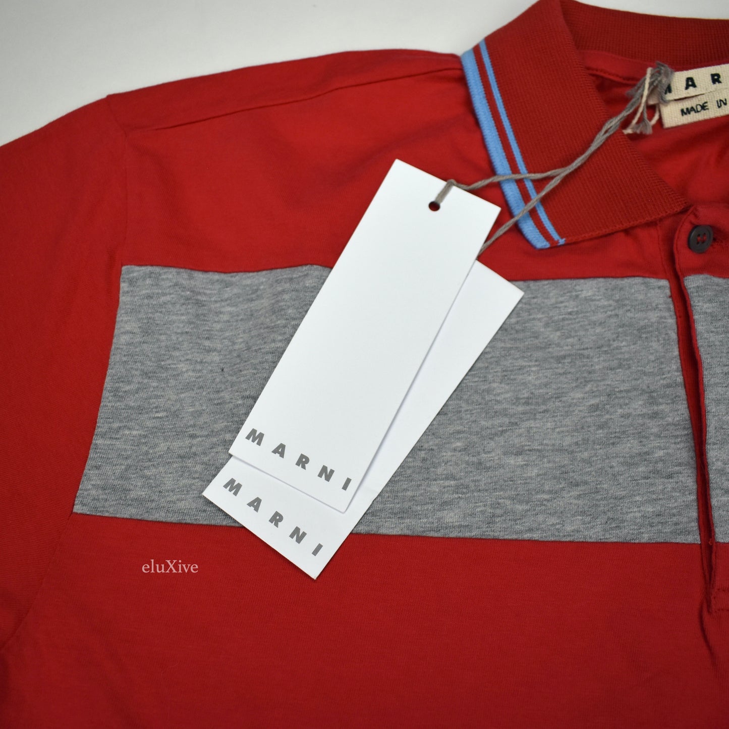 Marni - Red & Gray Panel Striped Polo Shirt