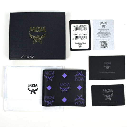 MCM - Black Leather Monogram Logo Bifold Wallet