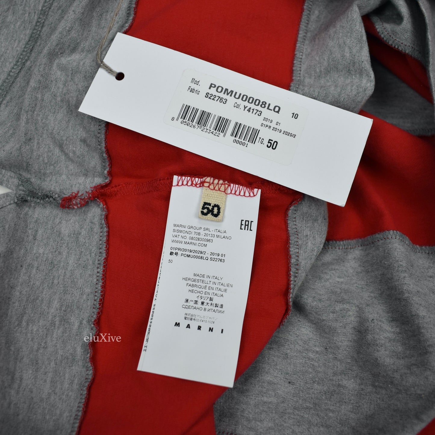 Marni - Red & Gray Panel Striped Polo Shirt