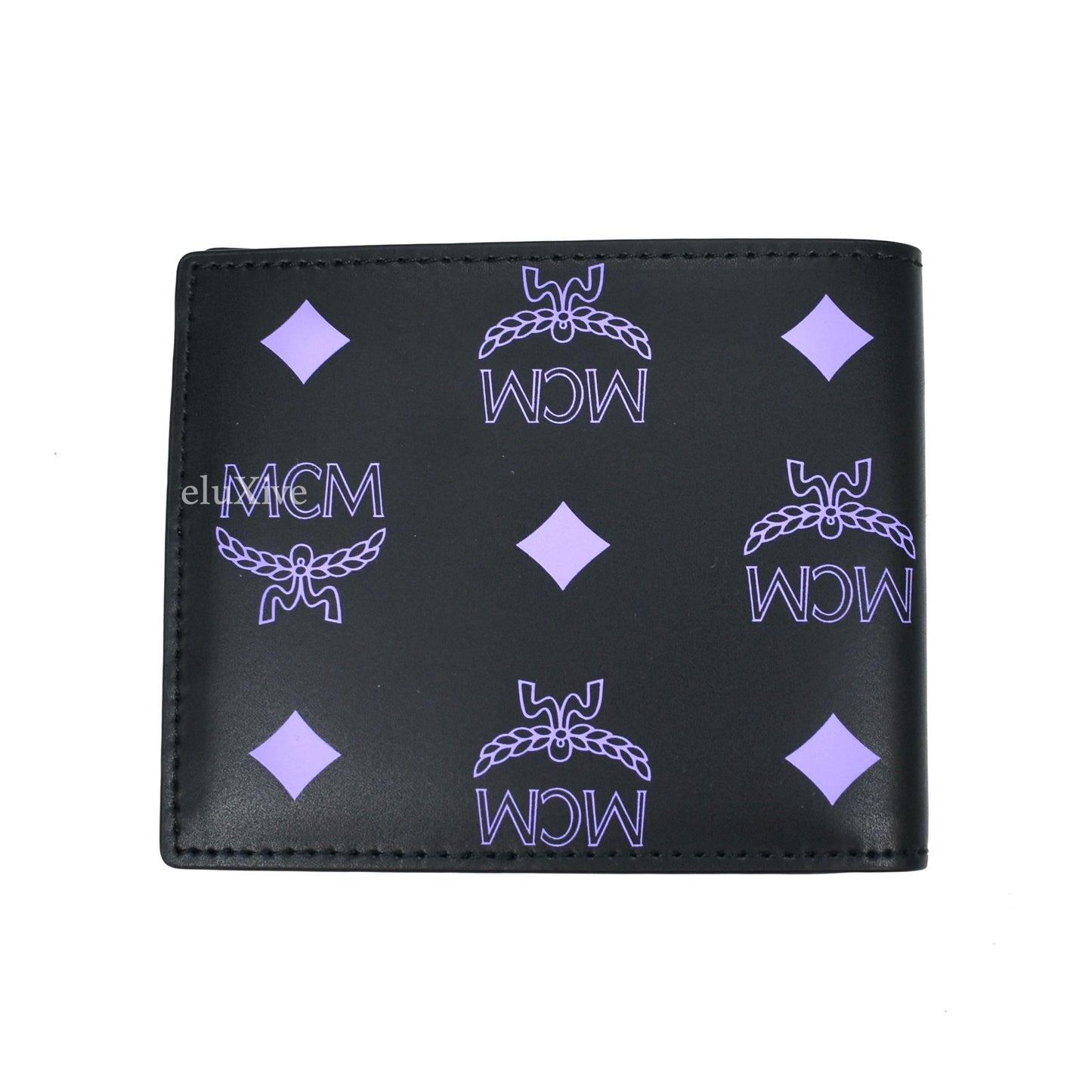 MCM - Black Leather Monogram Logo Bifold Wallet