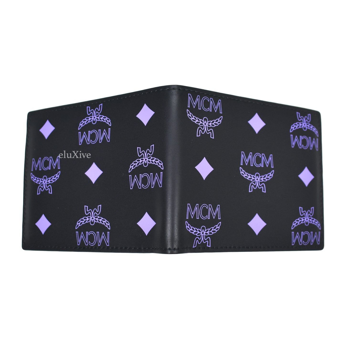 MCM - Black Leather Monogram Logo Bifold Wallet