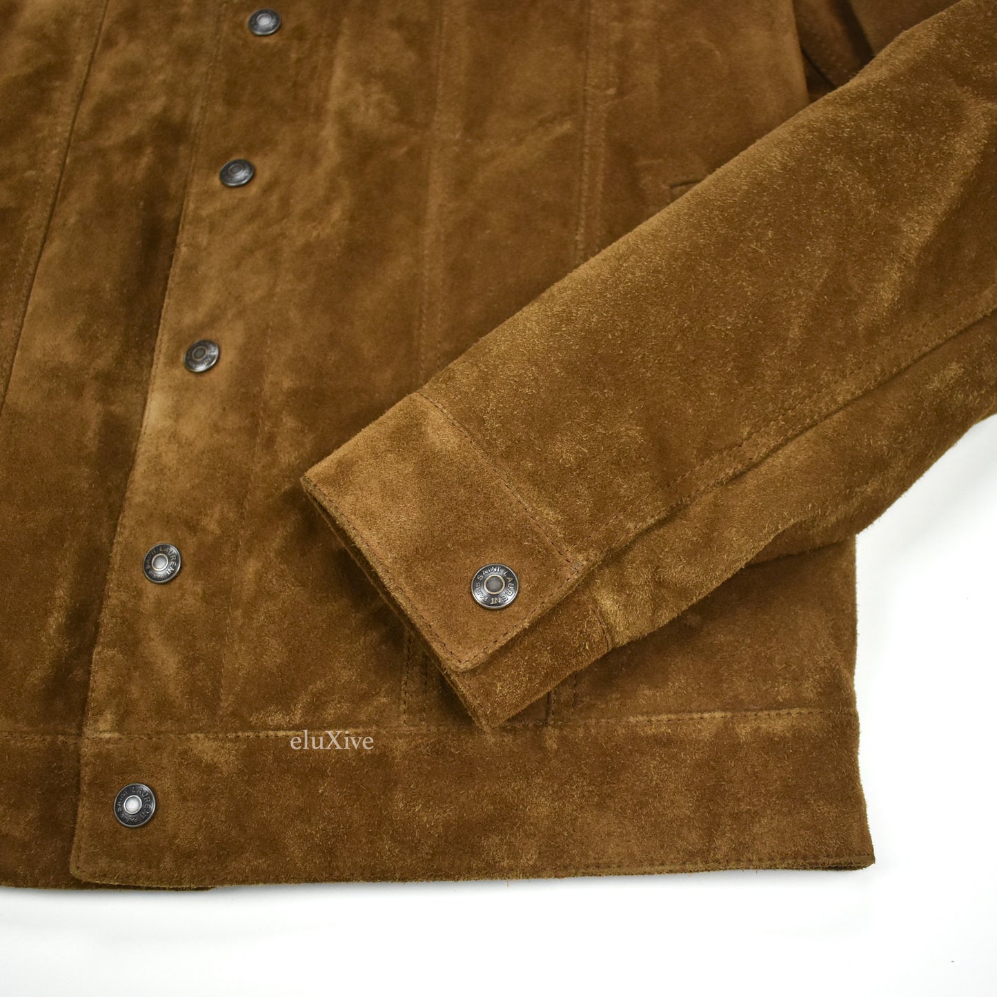 Saint Laurent - Brown Suede Shearling Lined Trucker Jacket