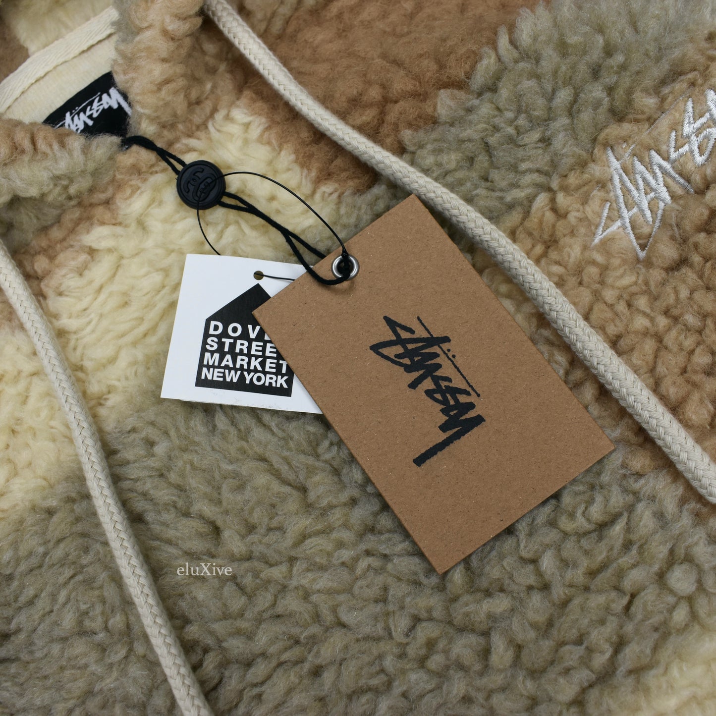 Stussy - Tan Color Block Sherpa Fleece Hoodie