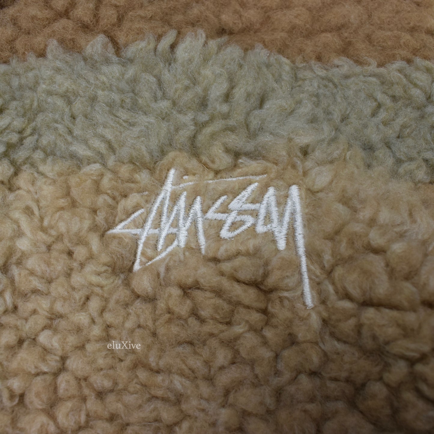 Stussy - Tan Color Block Sherpa Fleece Hoodie