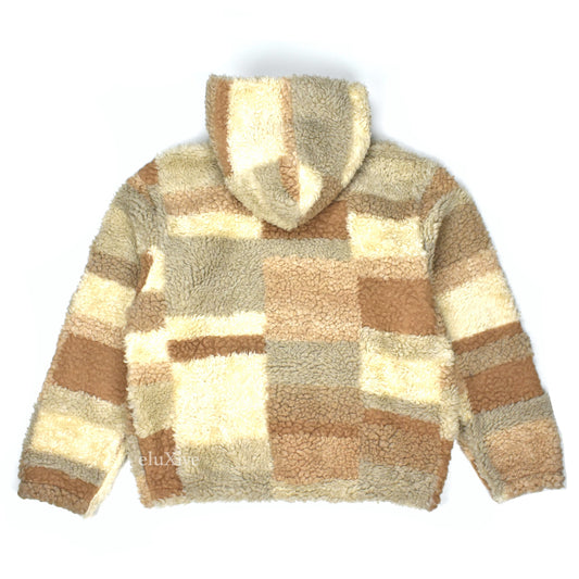 Stussy - Tan Color Block Sherpa Fleece Hoodie