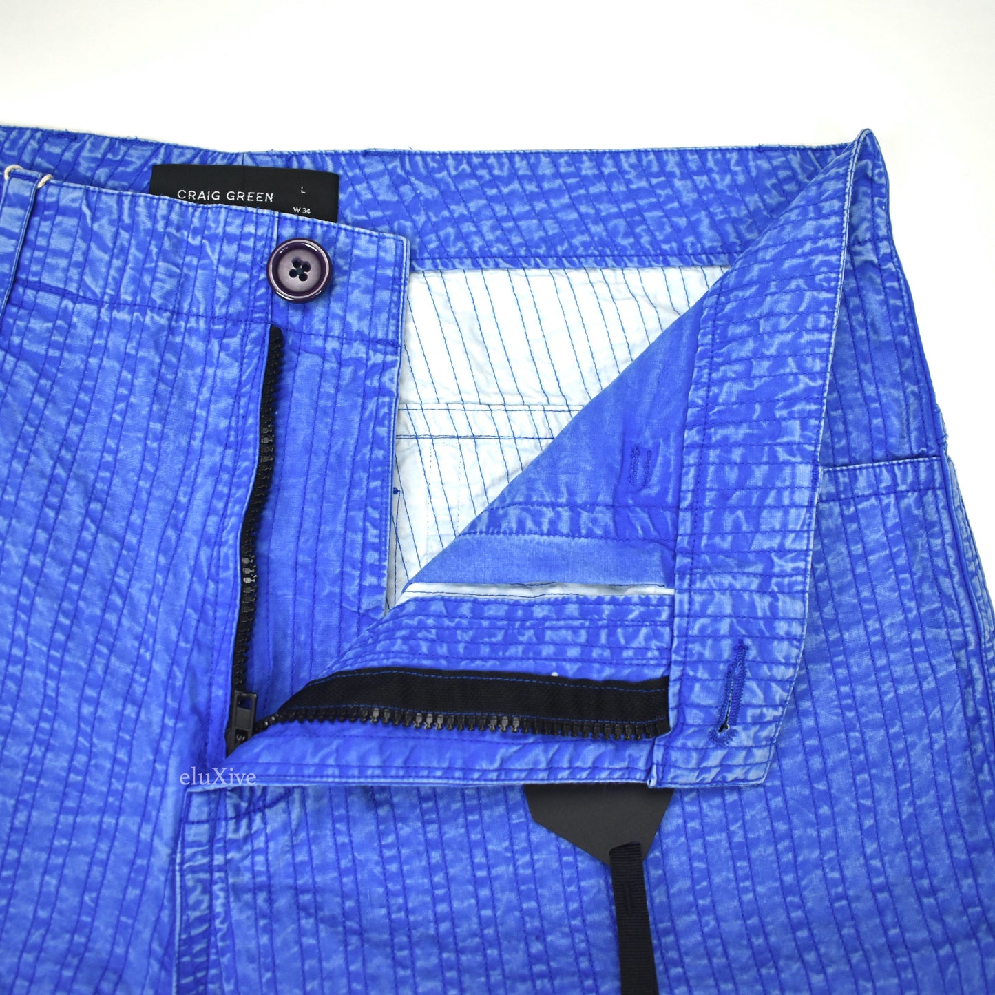 Craig Green - Blue Acid Wash Line Stitch Shorts