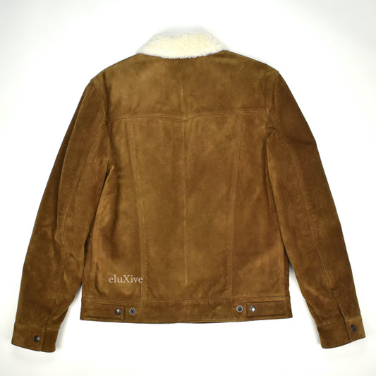 Saint Laurent - Brown Suede Shearling Lined Trucker Jacket