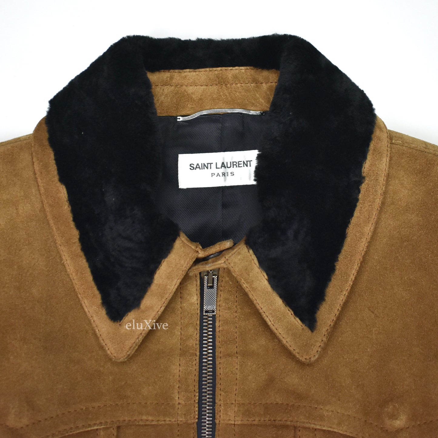 Saint Laurent - Brown Suede Shearling Collar Trucker Jacket