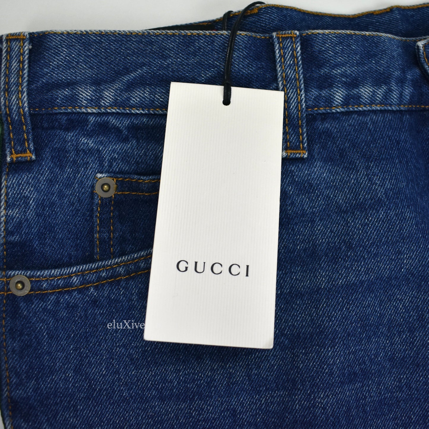Gucci - Web Stripe Logo Marble Wash Denim Jeans