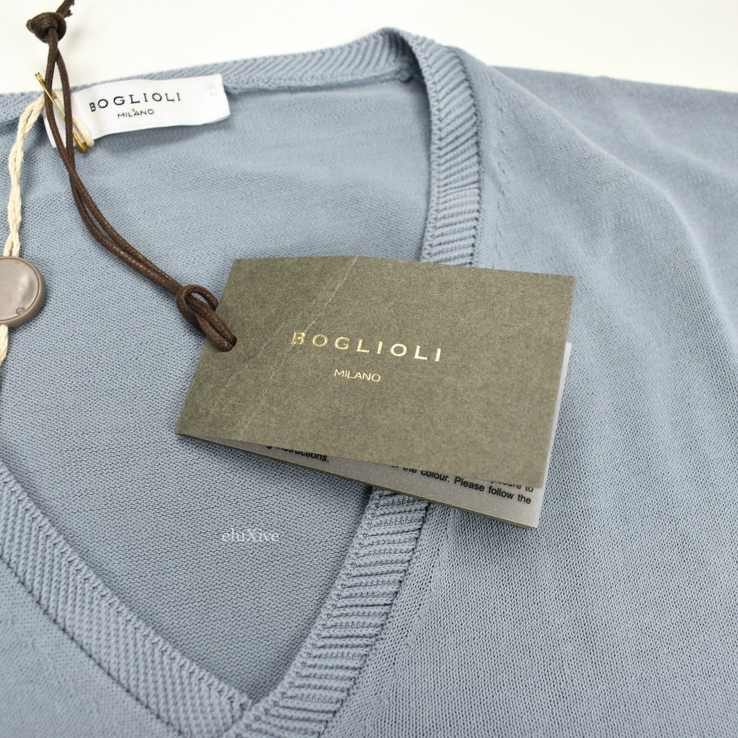 Boglioli - Light Blue Fine Cotton V-Neck Sweater