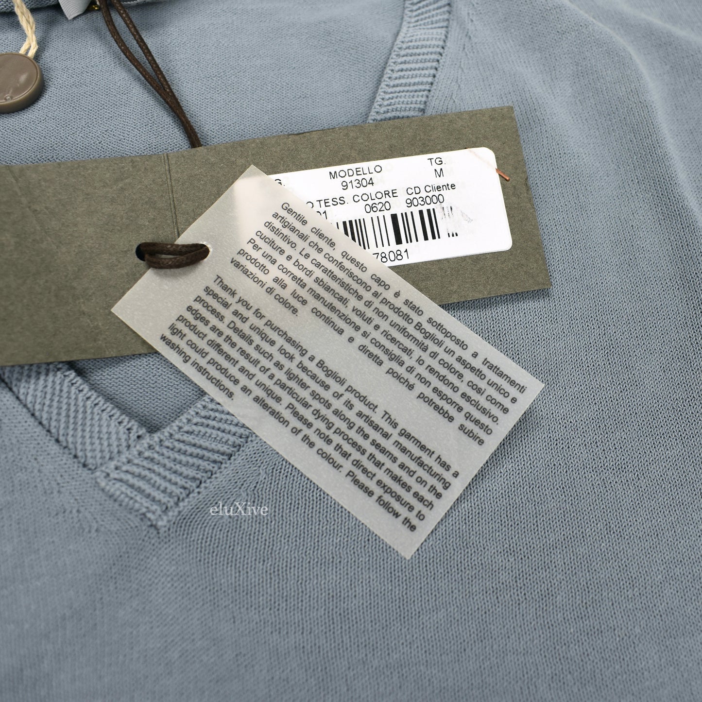 Boglioli - Light Blue Fine Cotton V-Neck Sweater