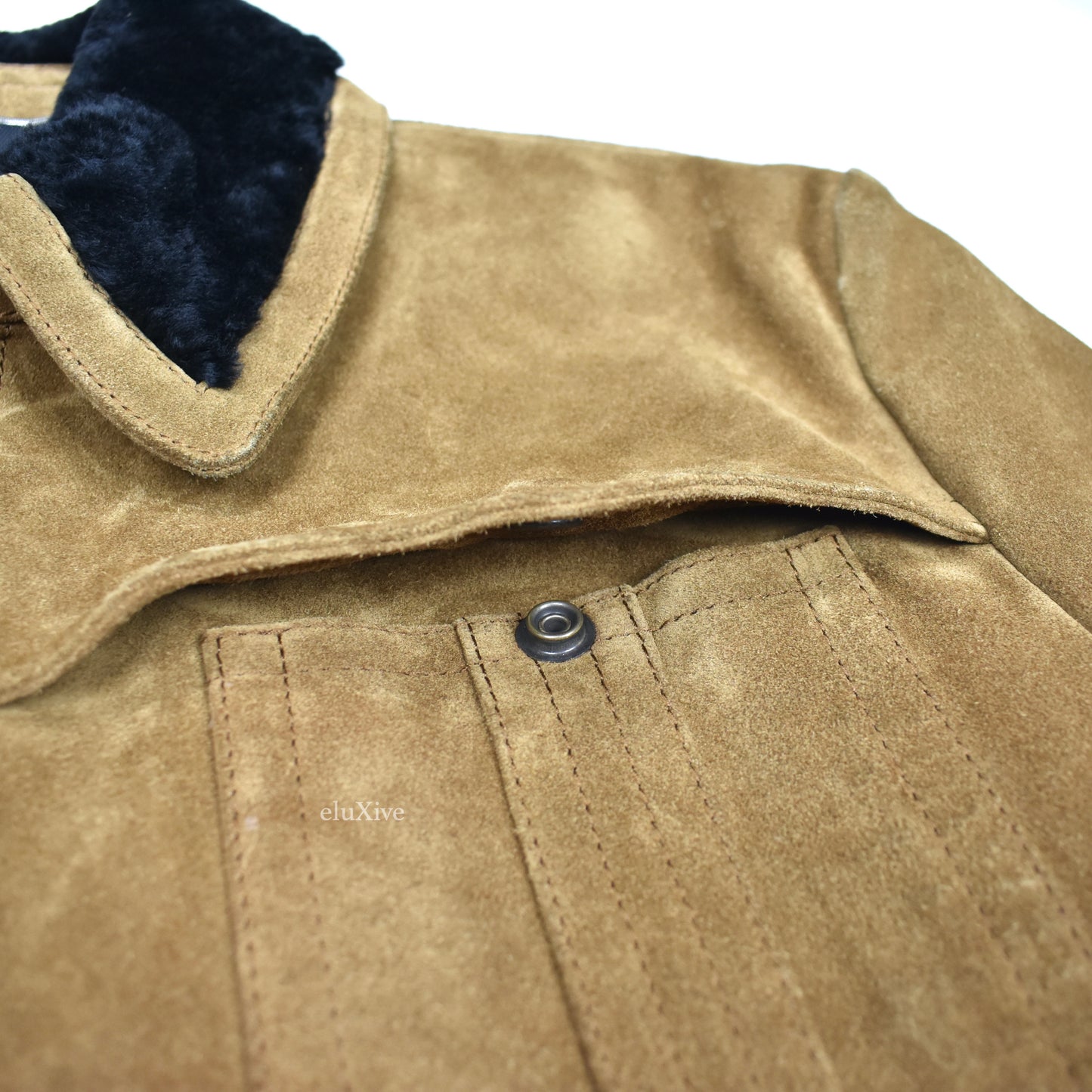 Saint Laurent - Brown Suede Shearling Collar Trucker Jacket