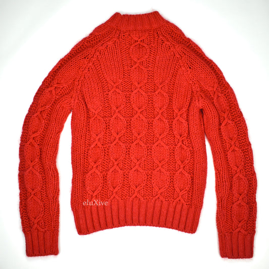 Saint Laurent - Red Heavy Cable Knit Wool Sweater