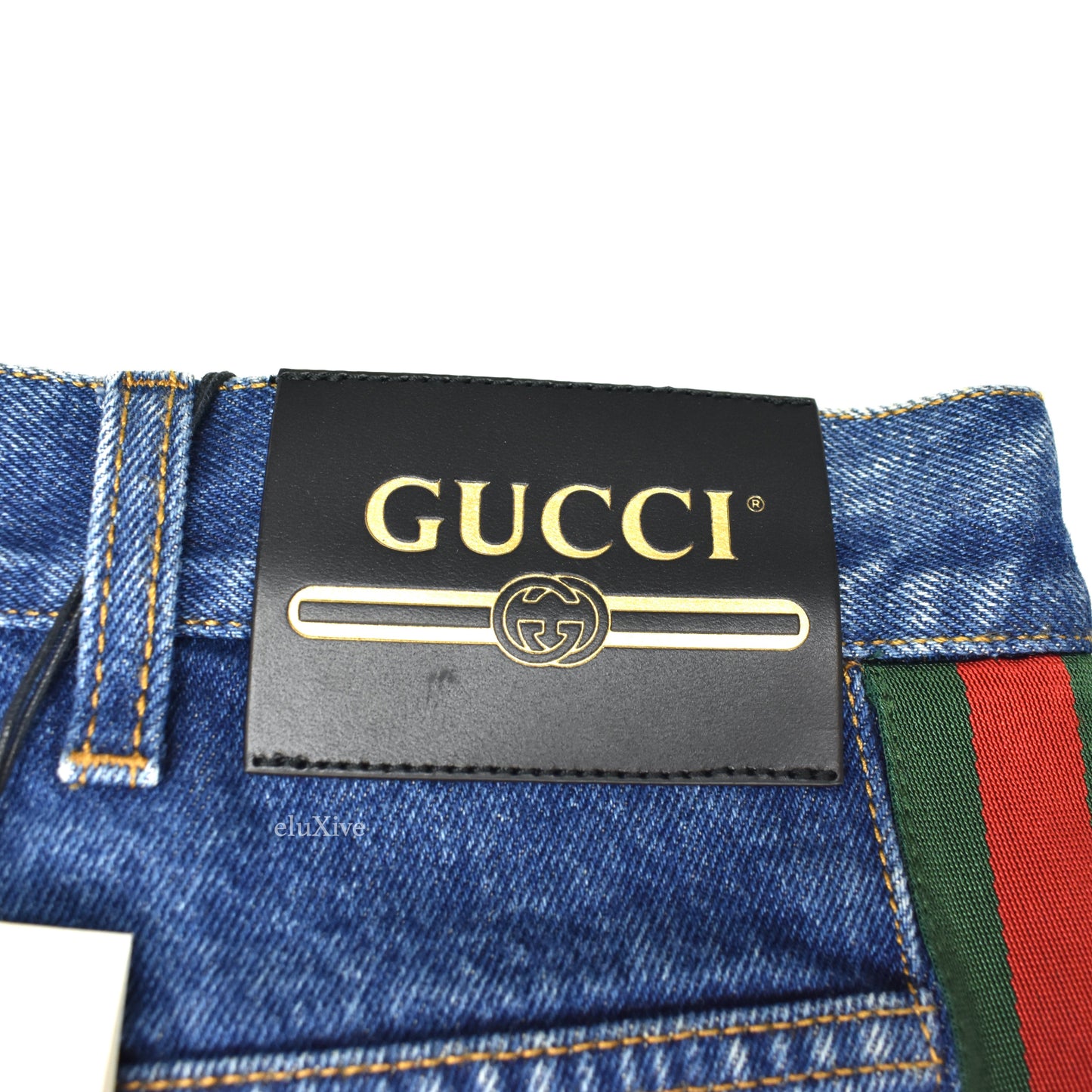 Gucci - Web Stripe Logo Marble Wash Denim Jeans