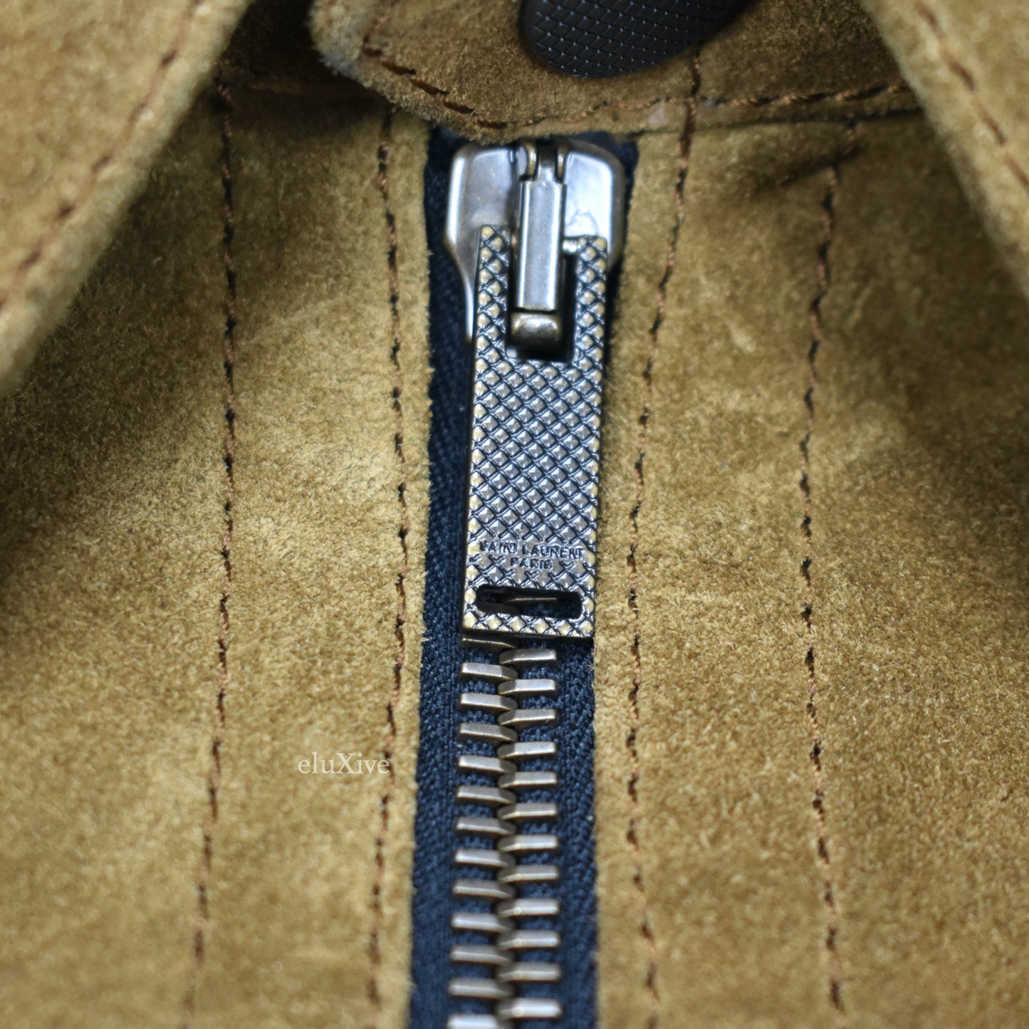 Saint Laurent - Brown Suede Shearling Collar Trucker Jacket