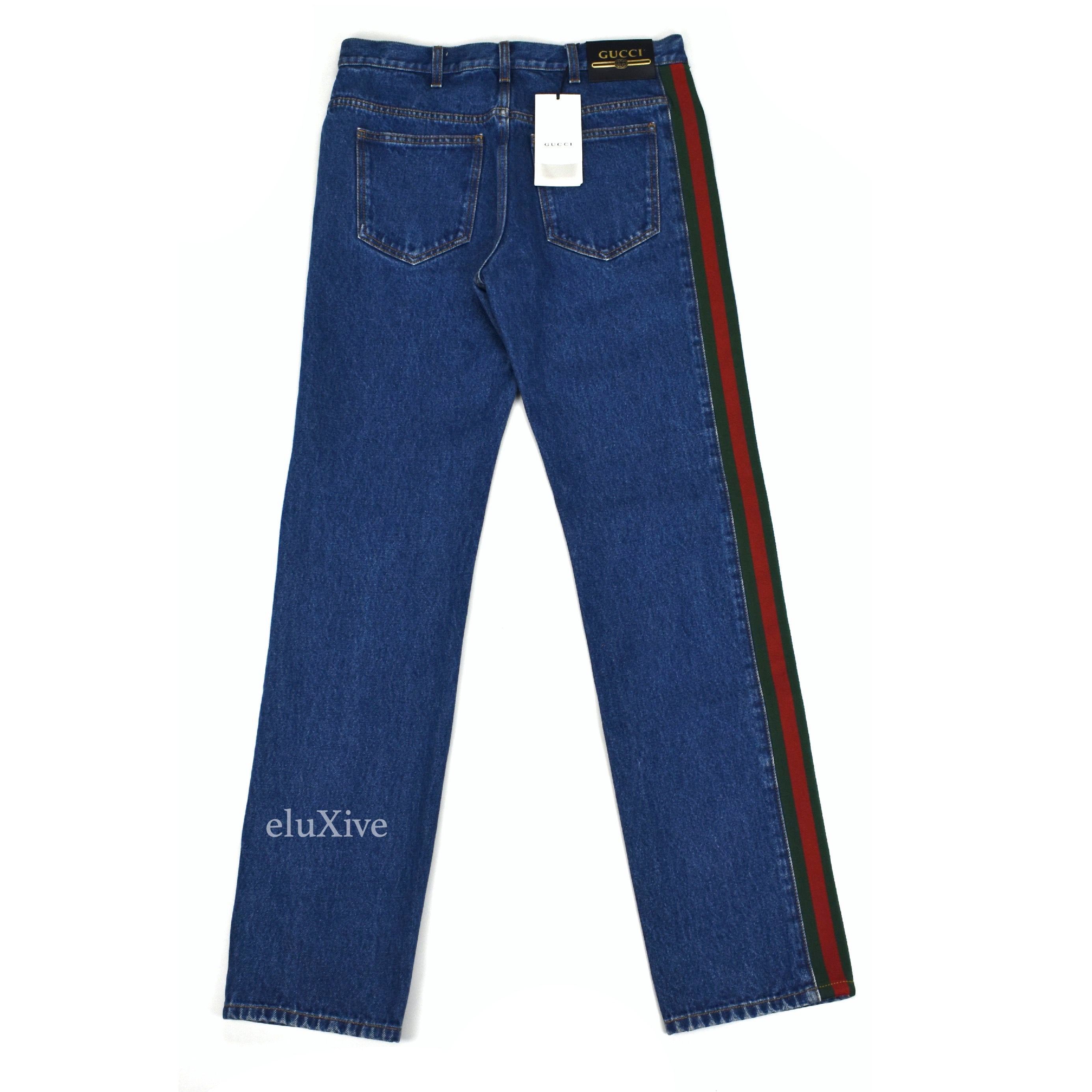 Gucci - Web Stripe Logo Marble Wash Denim Jeans – eluXive