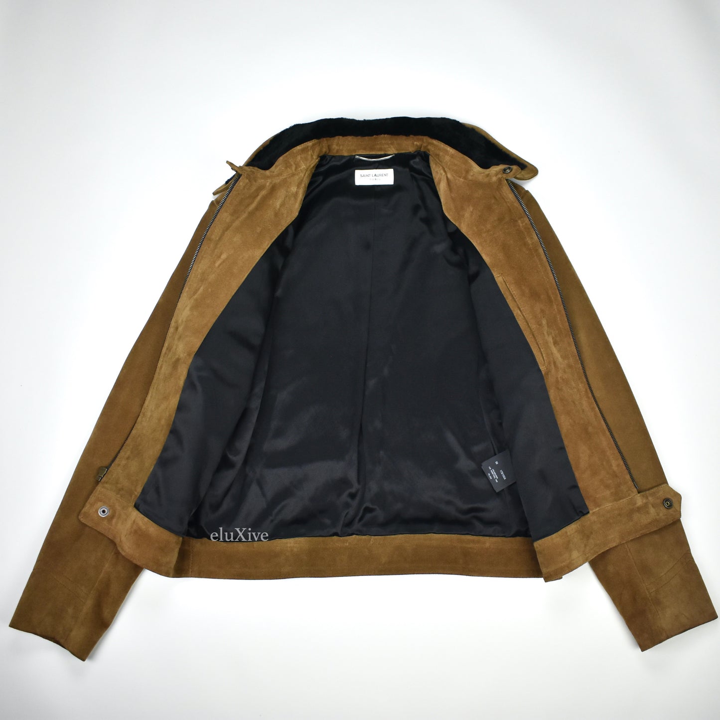 Saint Laurent - Brown Suede Shearling Collar Trucker Jacket