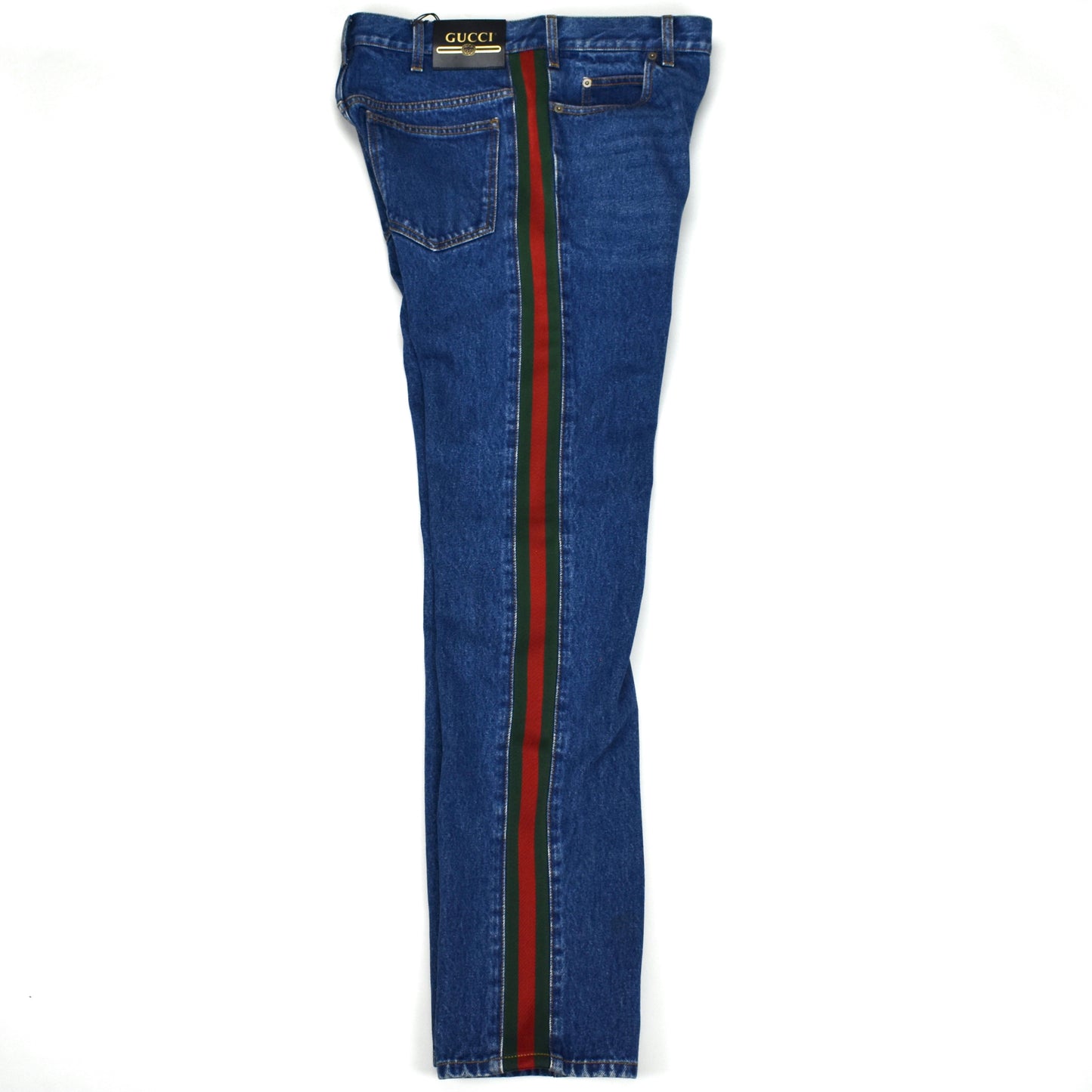 Gucci - Web Stripe Logo Marble Wash Denim Jeans