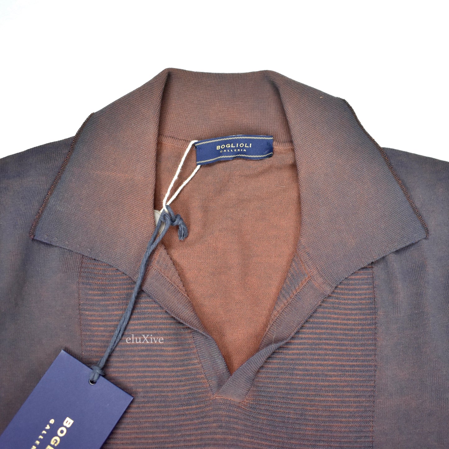 Boglioli - Rust / Navy Pigment Dyed Cotton Polo Sweater