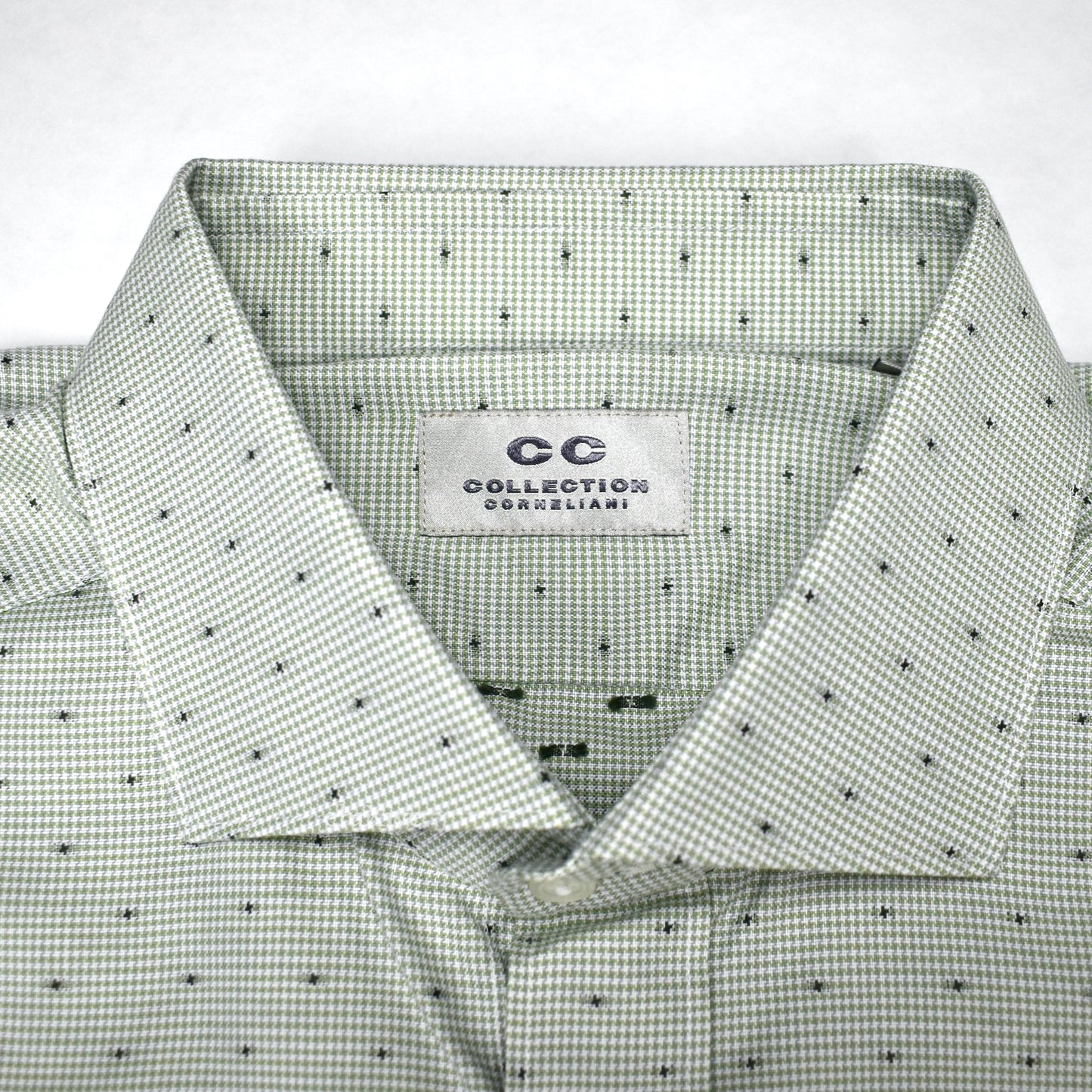 Corneliani - Green Micro Houndstooth Dotted Button Down Shirt