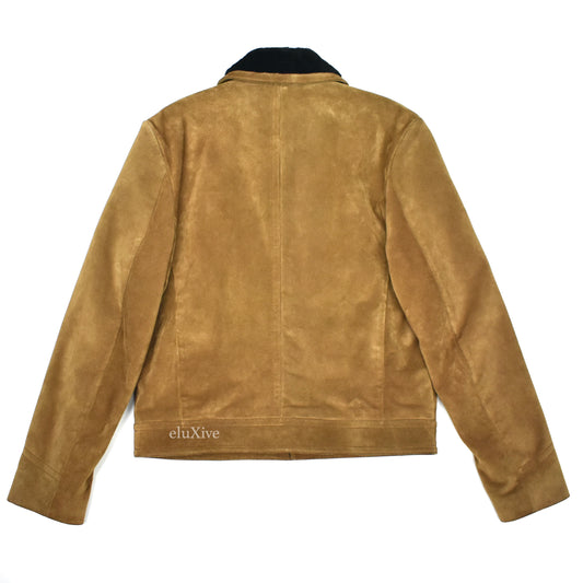 Saint Laurent - Brown Suede Shearling Collar Trucker Jacket