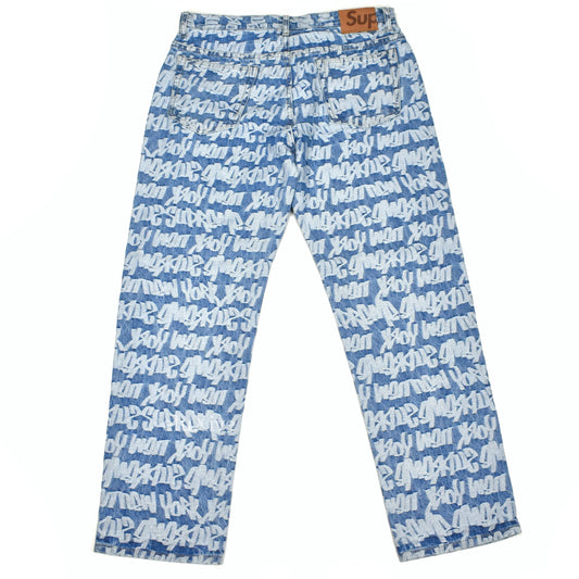 Supreme - Blue Fat Tip 'LV' Jacquard Logo Denim Jeans