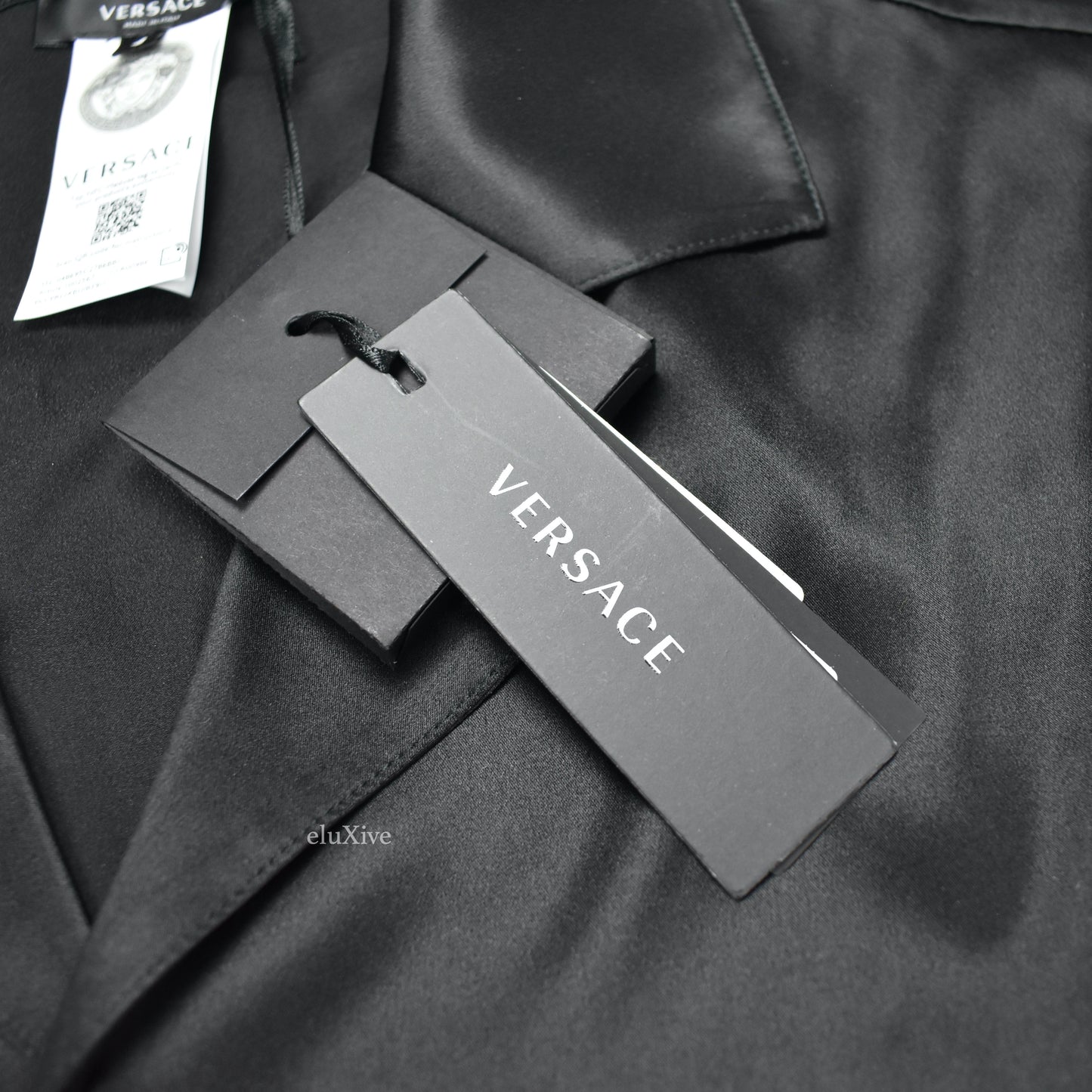 Versace - Black Silk Gold Medusa Button Pajama Shirt