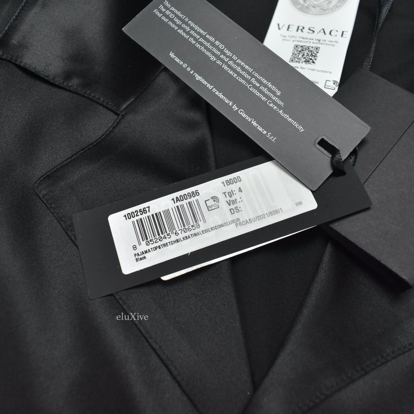 Versace - Black Silk Gold Medusa Button Pajama Shirt