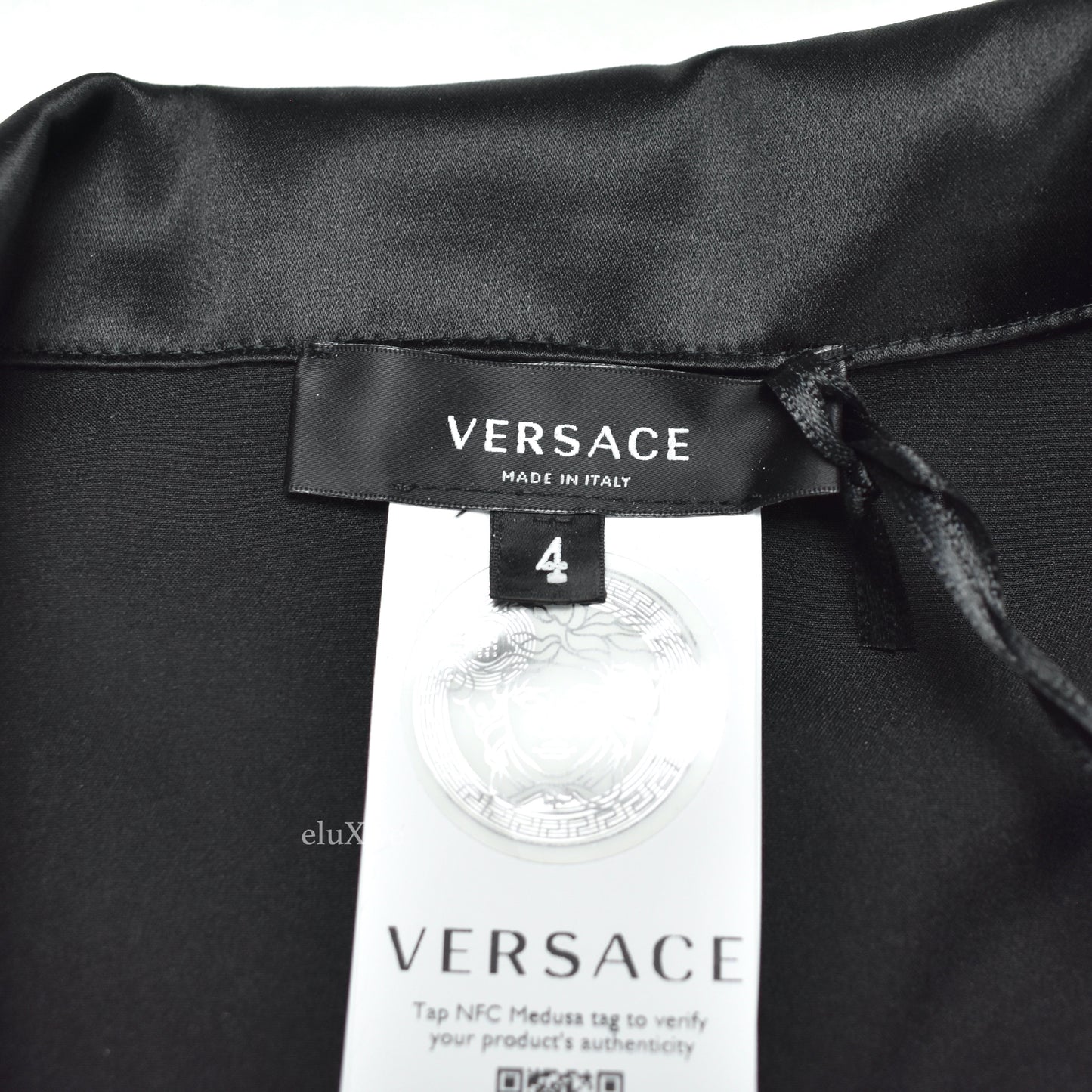 Versace - Black Silk Gold Medusa Button Pajama Shirt