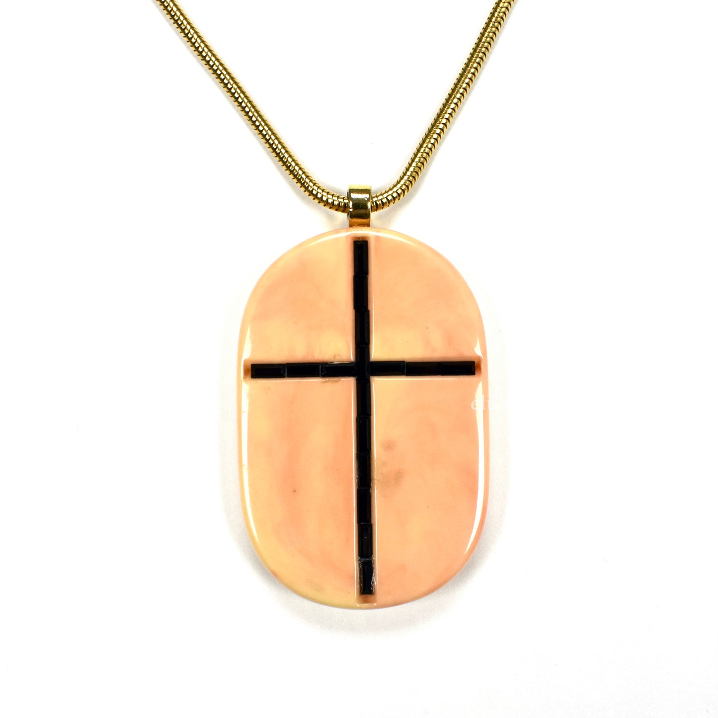 Givenchy - 1976 Runway Faux Ivory Cross Pendant Necklace