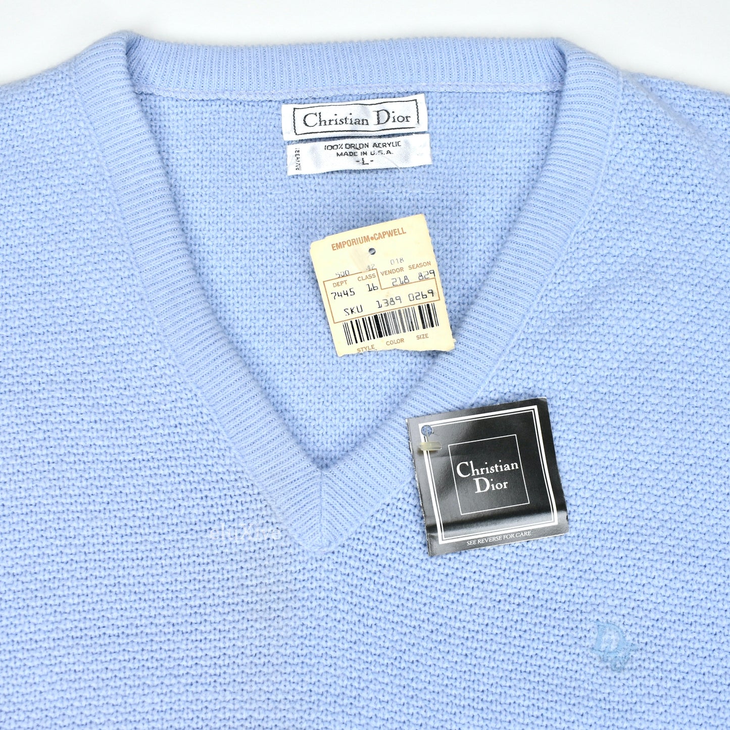 Dior - 1982 Vintage Light Blue Logo V-Neck Sweater