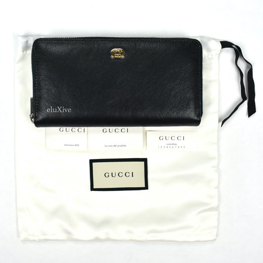 Gucci - Black Leather GG Logo Zip Wallet