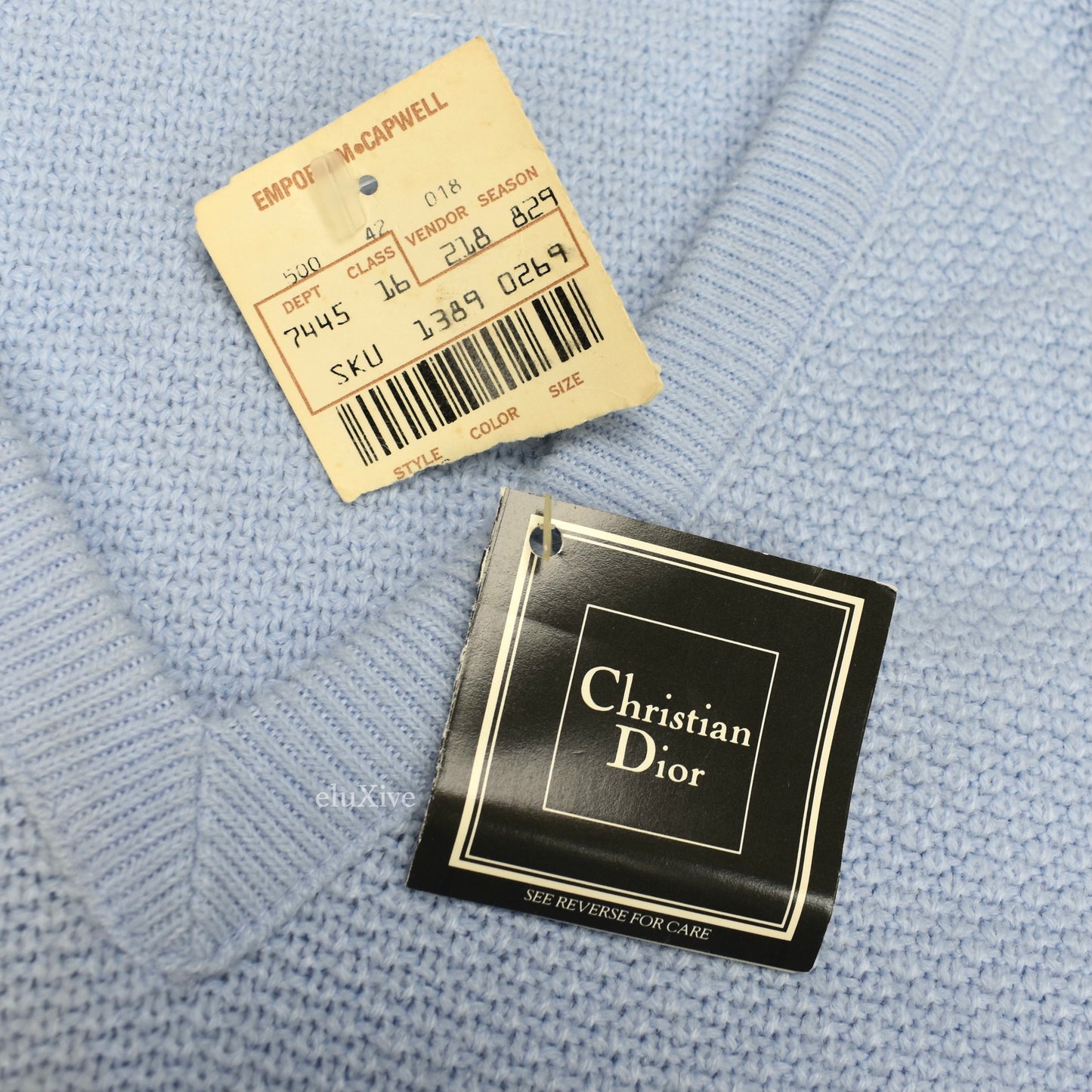 Dior - 1982 Vintage Light Blue Logo V-Neck Sweater
