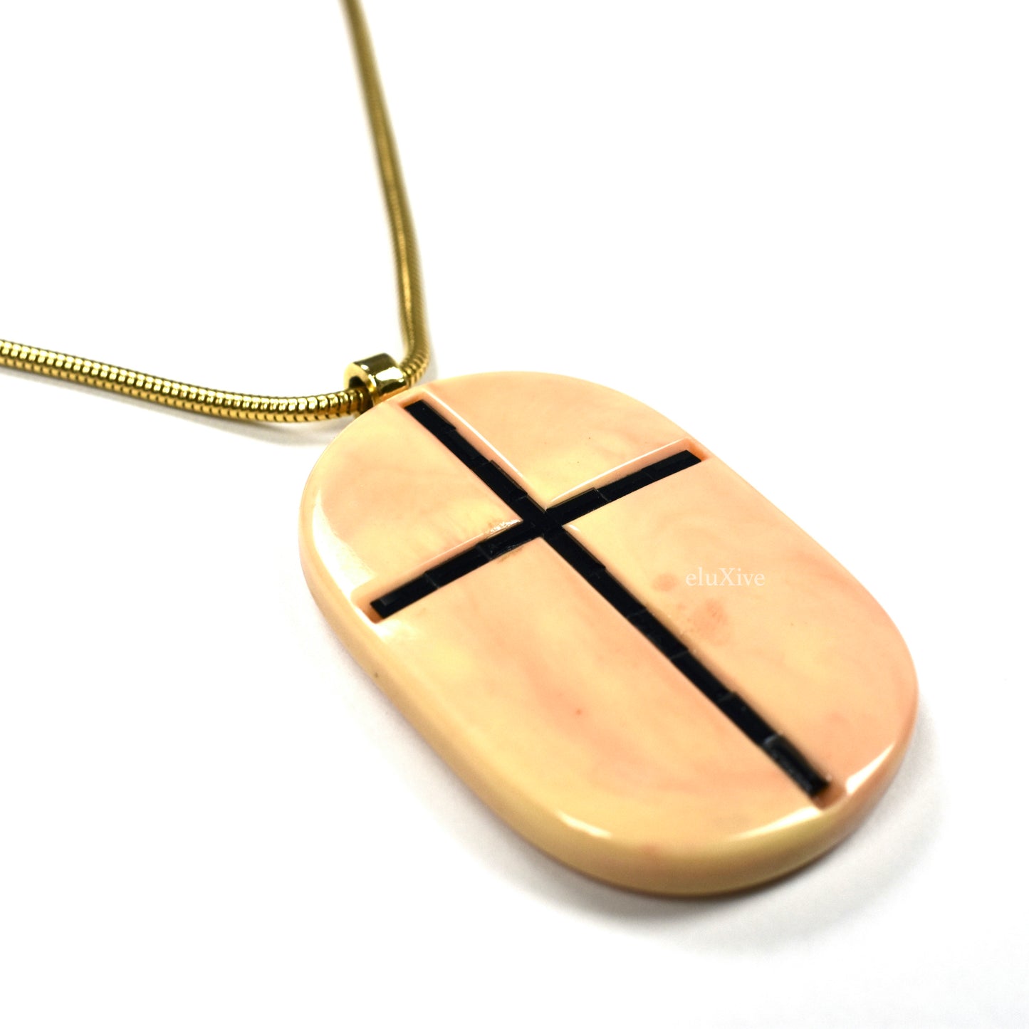 Givenchy - 1976 Runway Faux Ivory Cross Pendant Necklace