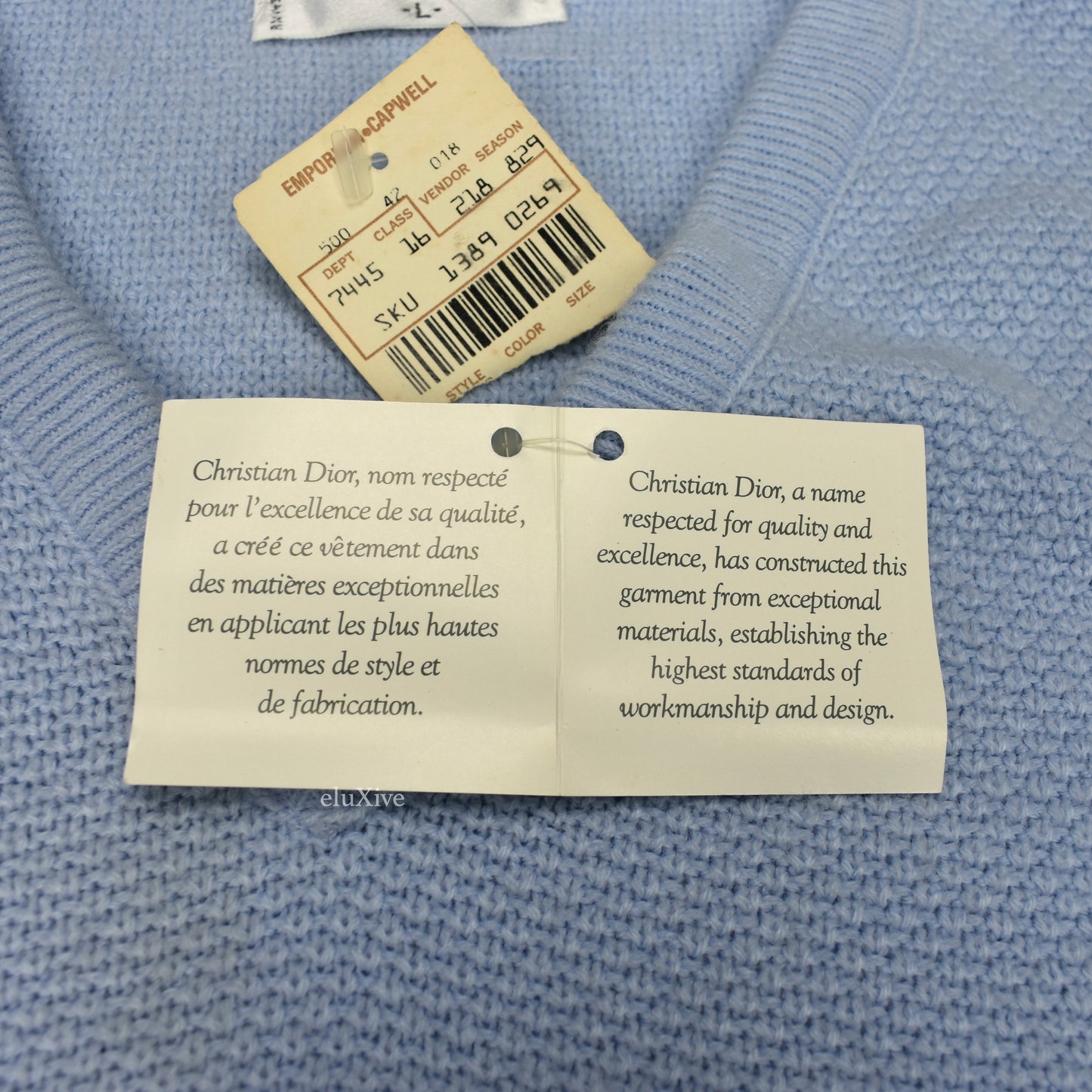 Dior - 1982 Vintage Light Blue Logo V-Neck Sweater