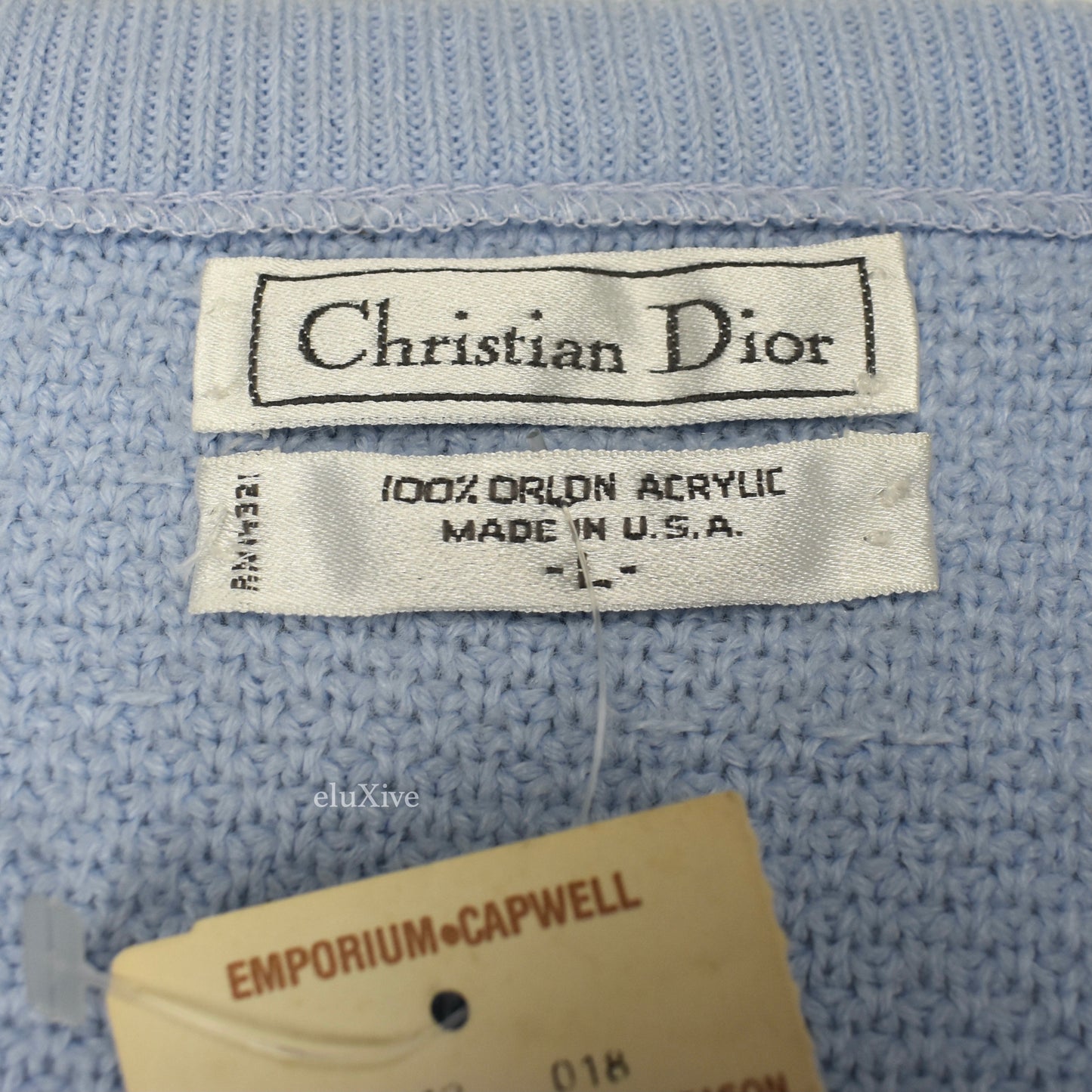 Dior - 1982 Vintage Light Blue Logo V-Neck Sweater