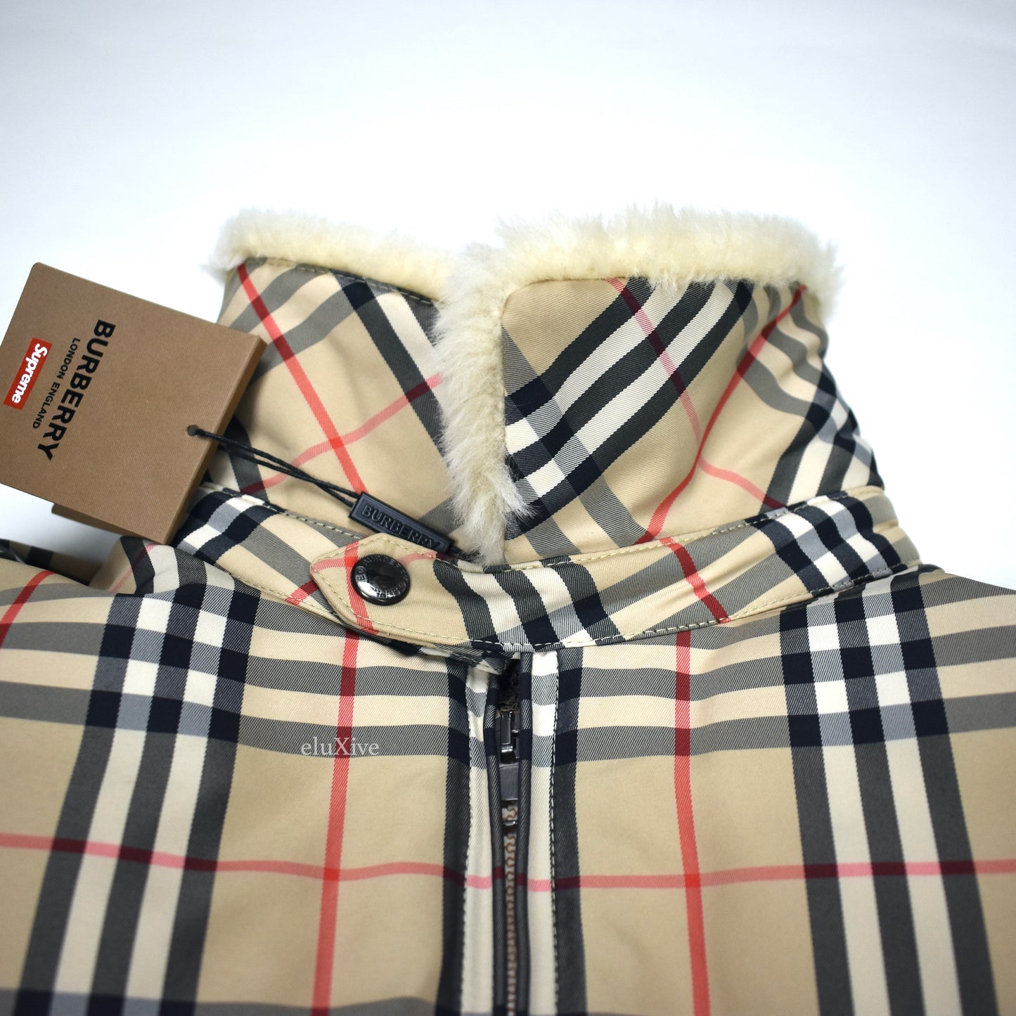 Supreme x Burberry - Nova Check Fur Collar Puffer Jacket (Beige)