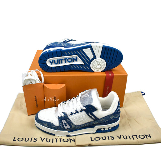 Louis Vuitton - White/Navy Leather & Denim Trainer Sneakers