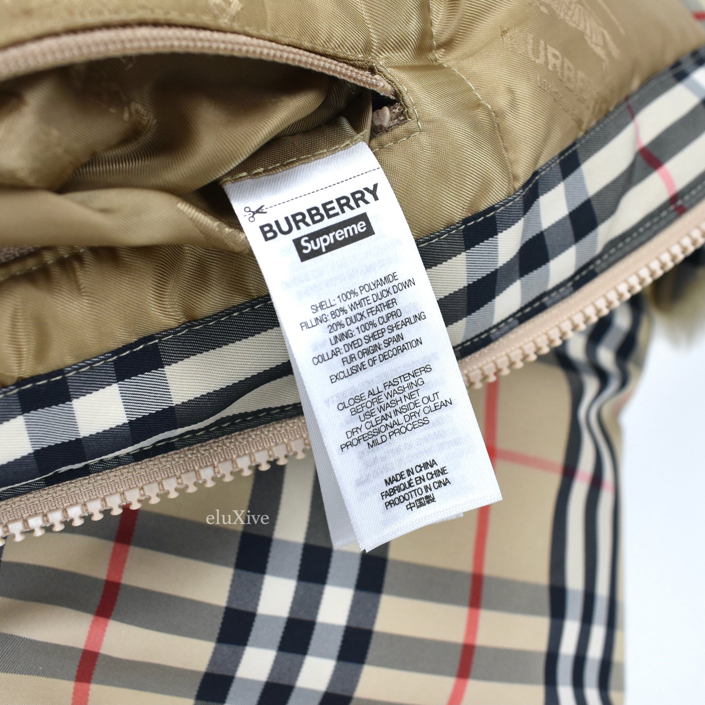 Supreme x Burberry - Nova Check Fur Collar Puffer Jacket (Beige)