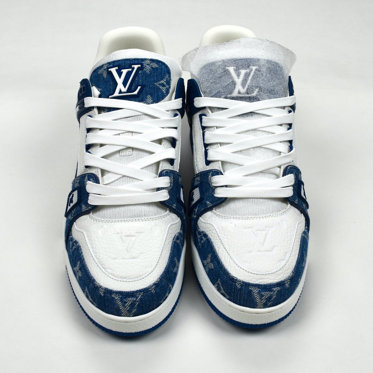 Louis Vuitton - White/Navy Leather & Denim Trainer Sneakers