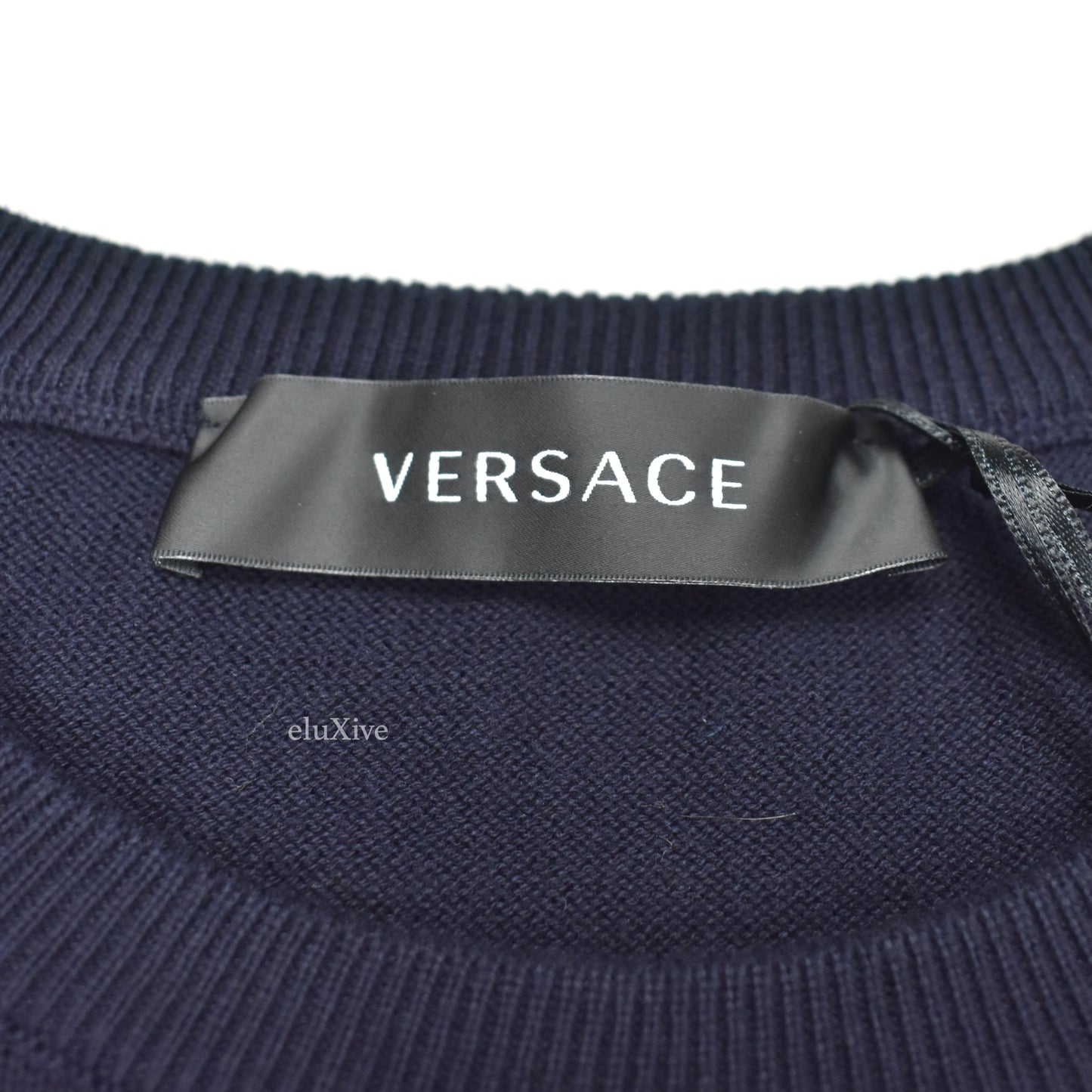 Versace - Logo Repeat Knit Crewneck Sweater (Navy)