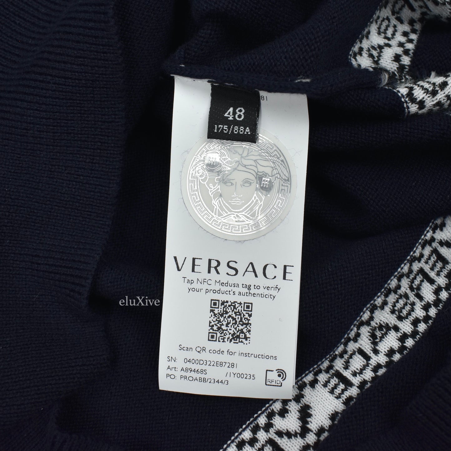Versace - Logo Repeat Knit Crewneck Sweater (Navy)