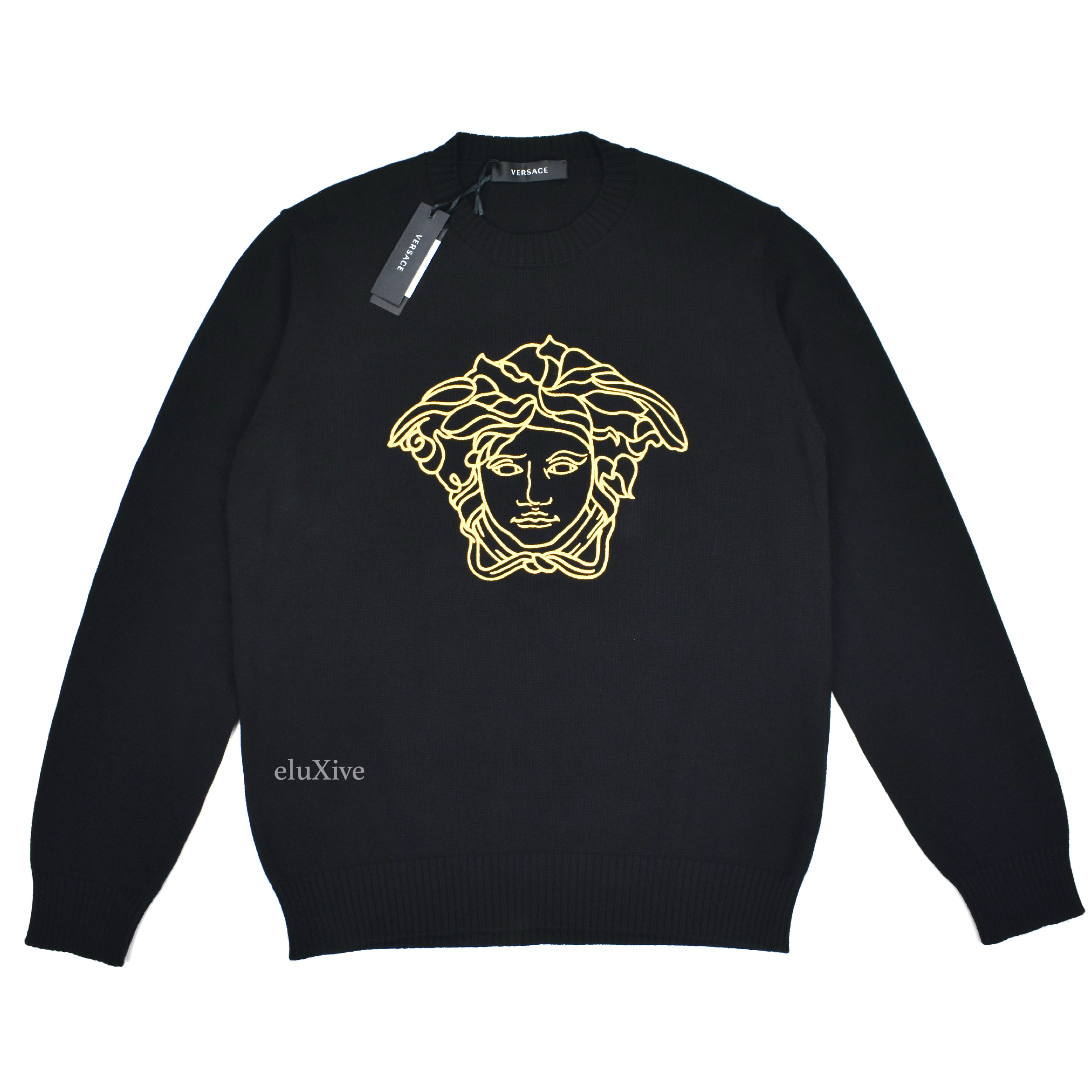 Versace - Gold Logo Embroidered Wool Sweater (Black) – eluXive