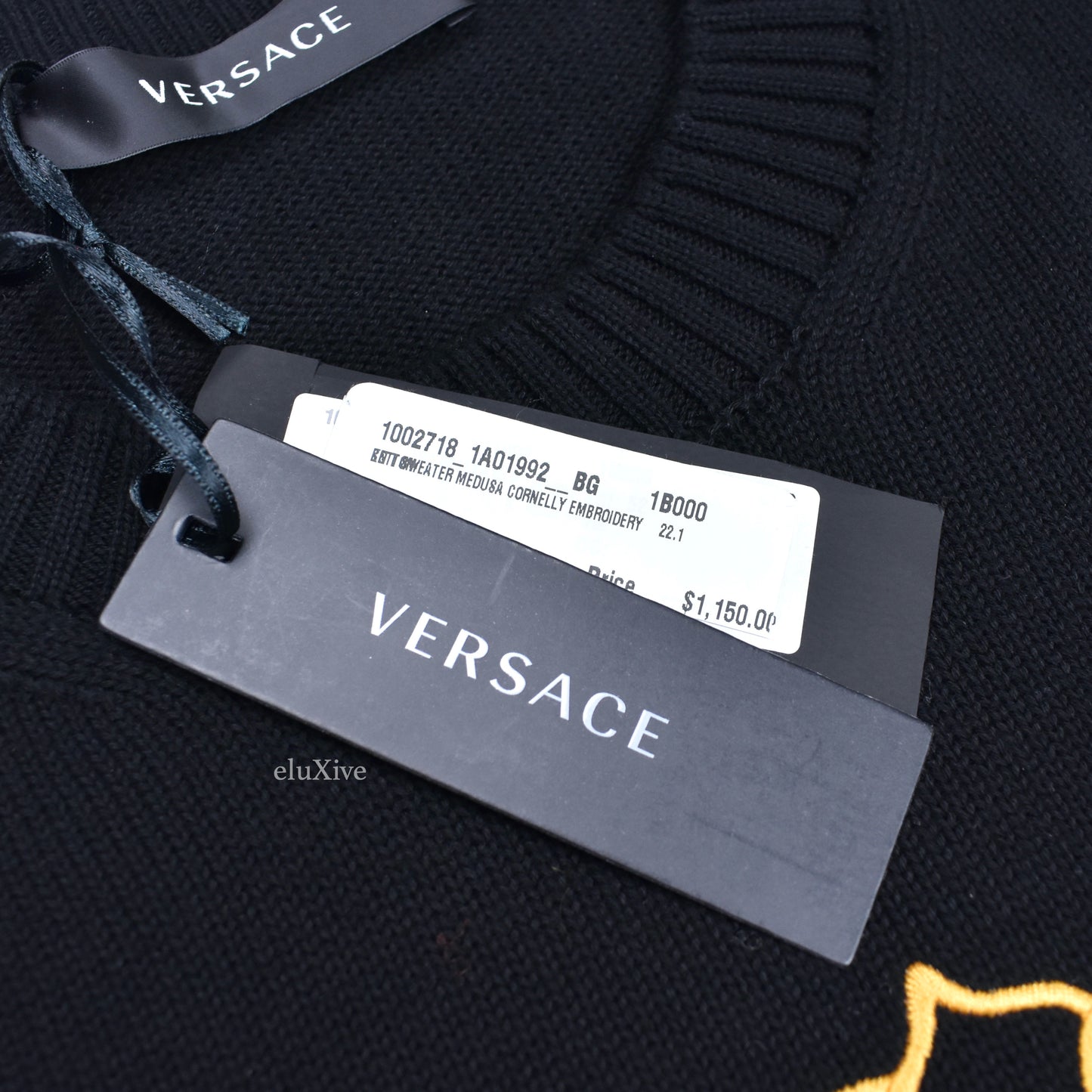 Versace - Gold Medusa Logo Embroidered Wool Sweater (Black)